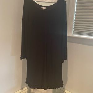 Black dress with triple pleats on ends of sleeves and hem. OC OC Brand. Size 6.
